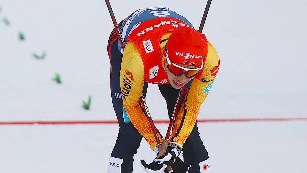 Erschöpft im Ziel: Eric Frenzel Ende Februar