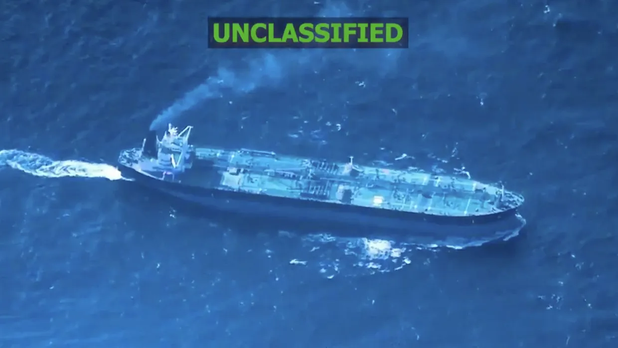 Am Dienstag von Southcom veröffentlichter Screenshot, das den am Dienstag von amerikanischen Streitkräften übernommenen Tanker Sagitta in der Karibik zeigen soll