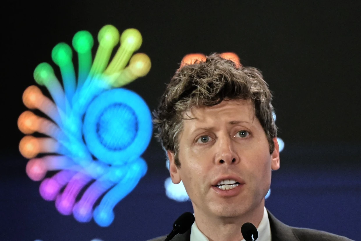 Open-AI-Gründer Sam Altman spricht auf dem AI Summit in Neu-Delhi, Februar 2026.