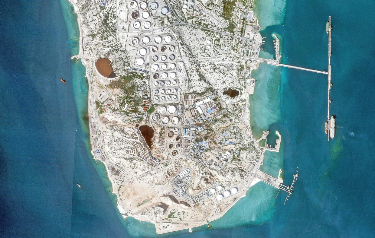 Vor den amerikanischen Angriffen Mitte März: Satellitenbild der Kharg-Insel vor der Küste Irans