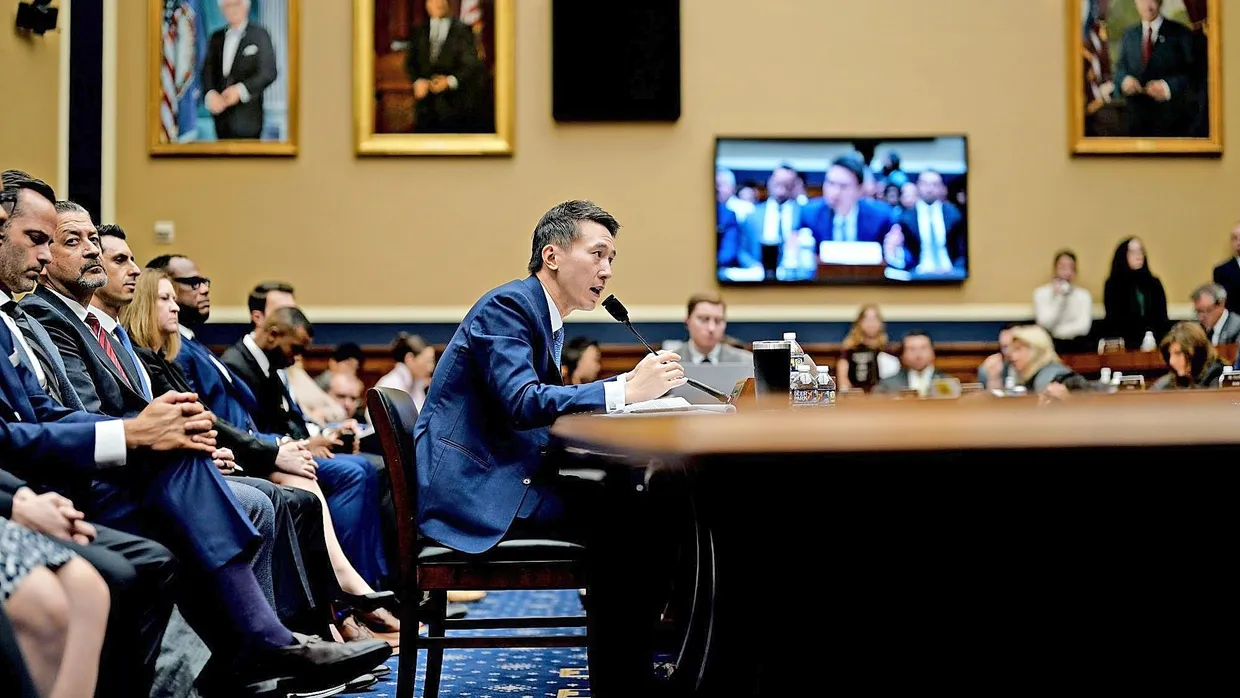 Tiktok-Chef Shou Chew während einer Anhörung   in der vergangenen Woche  in Washington