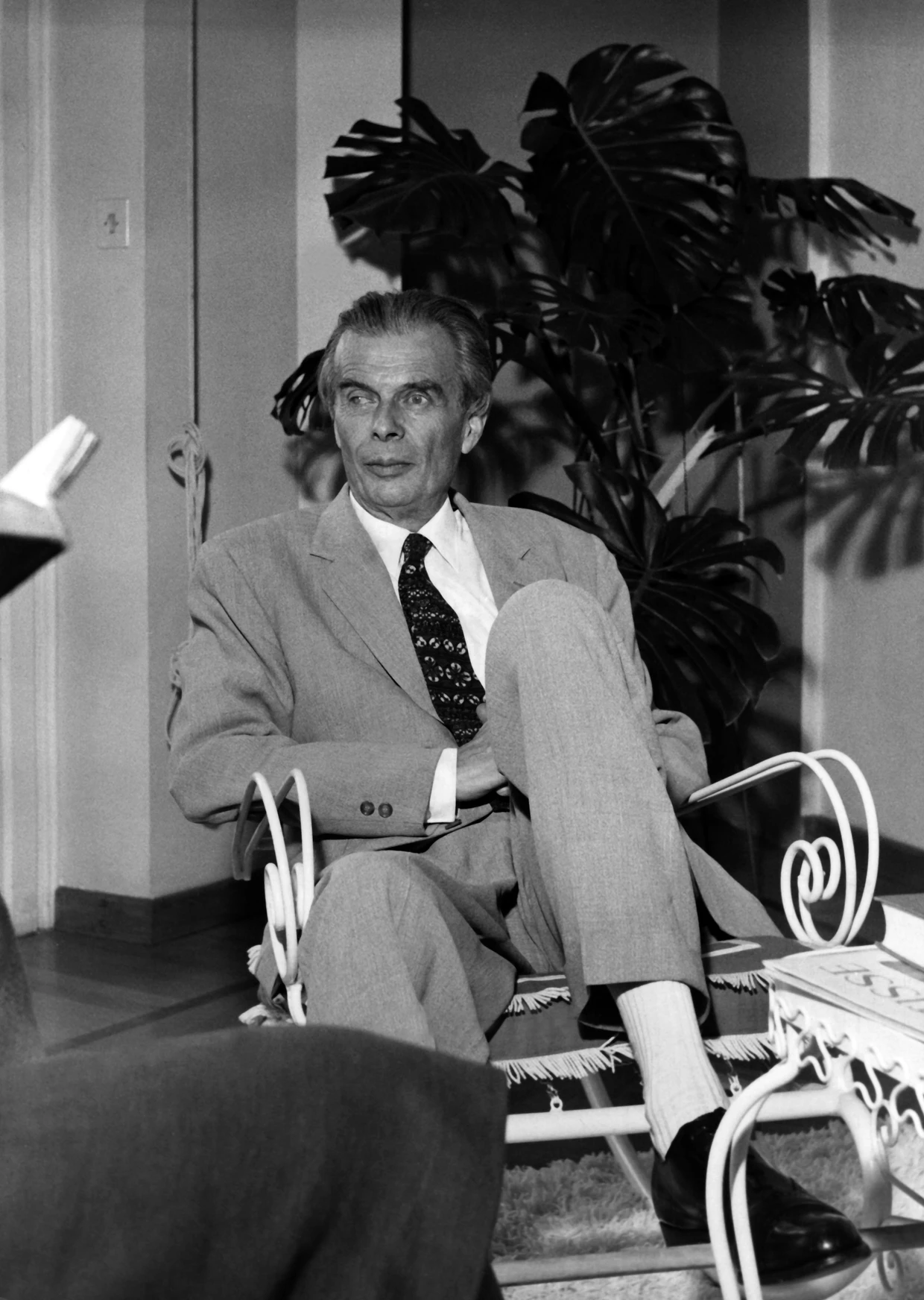 Aldous Huxley in Turin in 1958. Huxley, who is married to an Italian woman, was visiting relatives of his wife in the area.