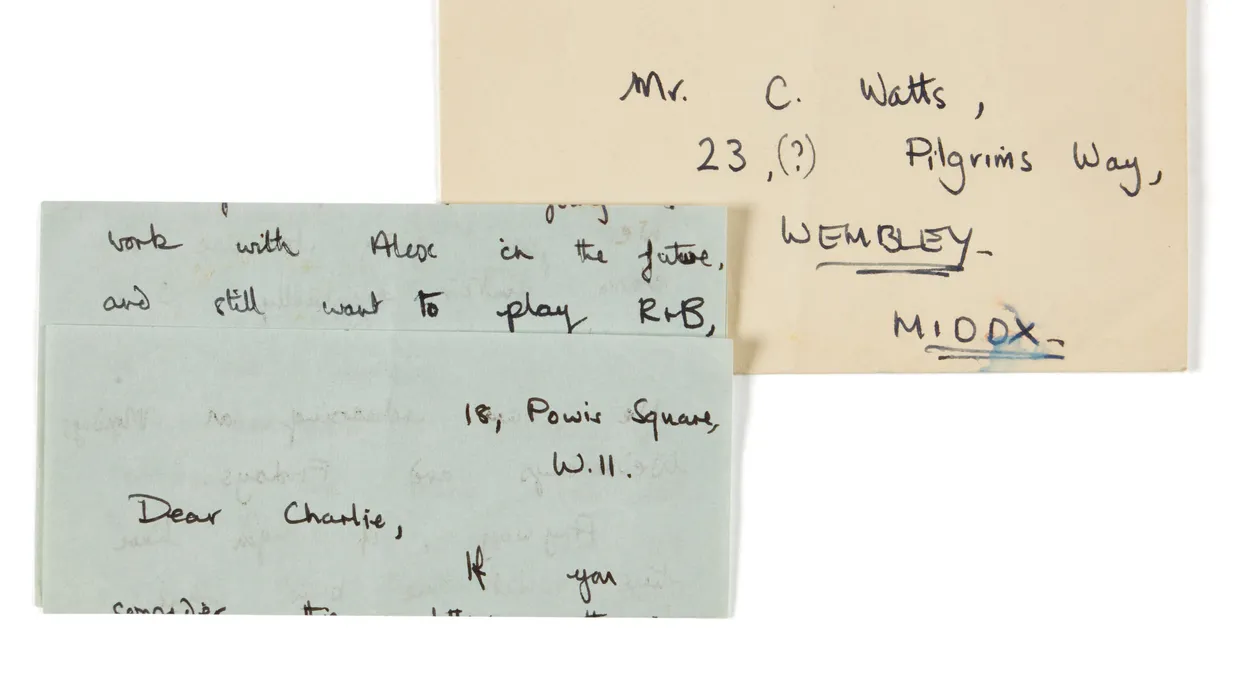 Brief des Gitarristen Brian Jones an den Schlagzeuger Charlie Watts aus dem Jahr 1962