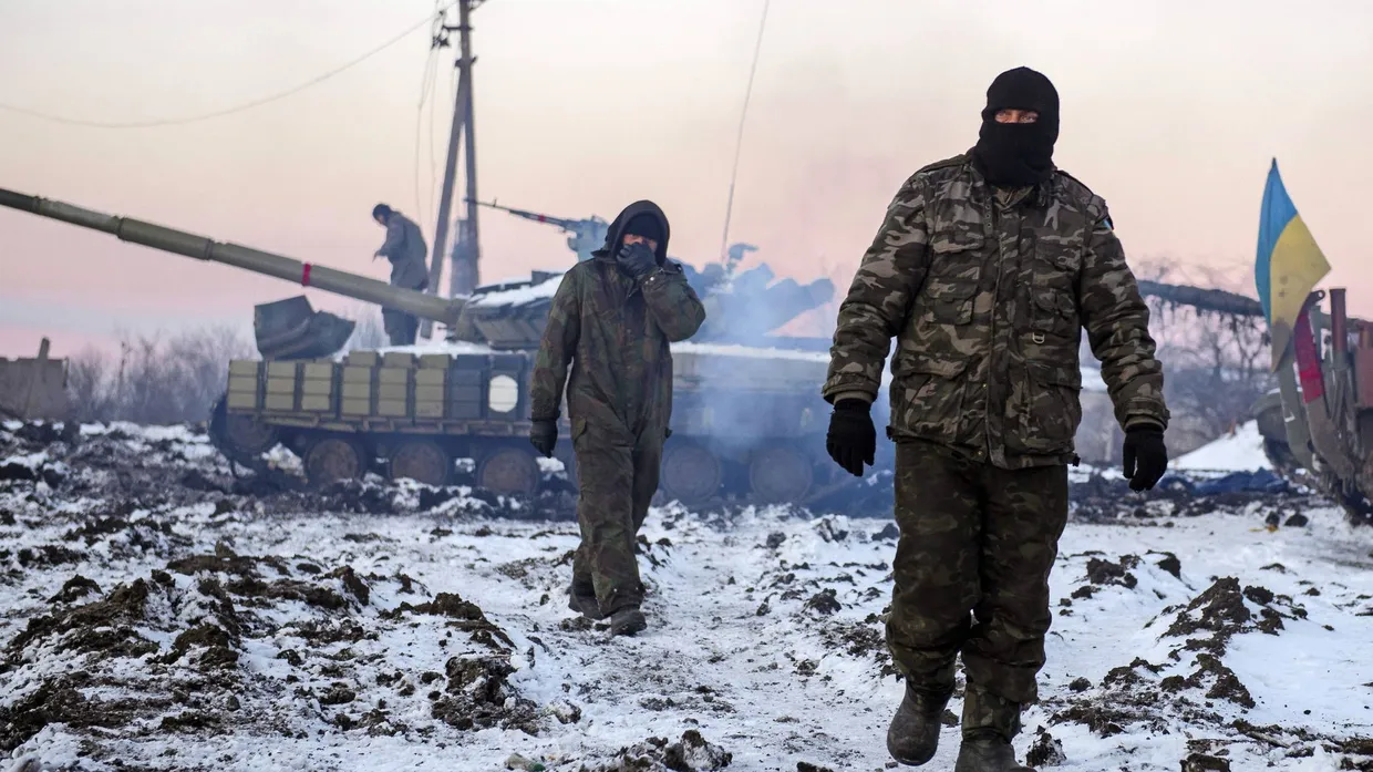 Ukrainische Panzerstellung am 1. Januar in der Nähe von Donezk