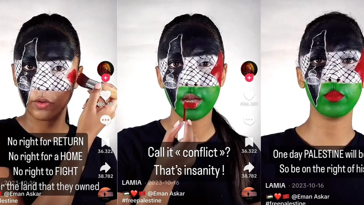 Antisemitismus hat auf Tiktok viele Gesichter: Neun Tage nach dem Massaker der Hamas vom 7. Oktober schminkte sich die Beauty-Influencerin Lamia Palästina auf, ohne Israel.