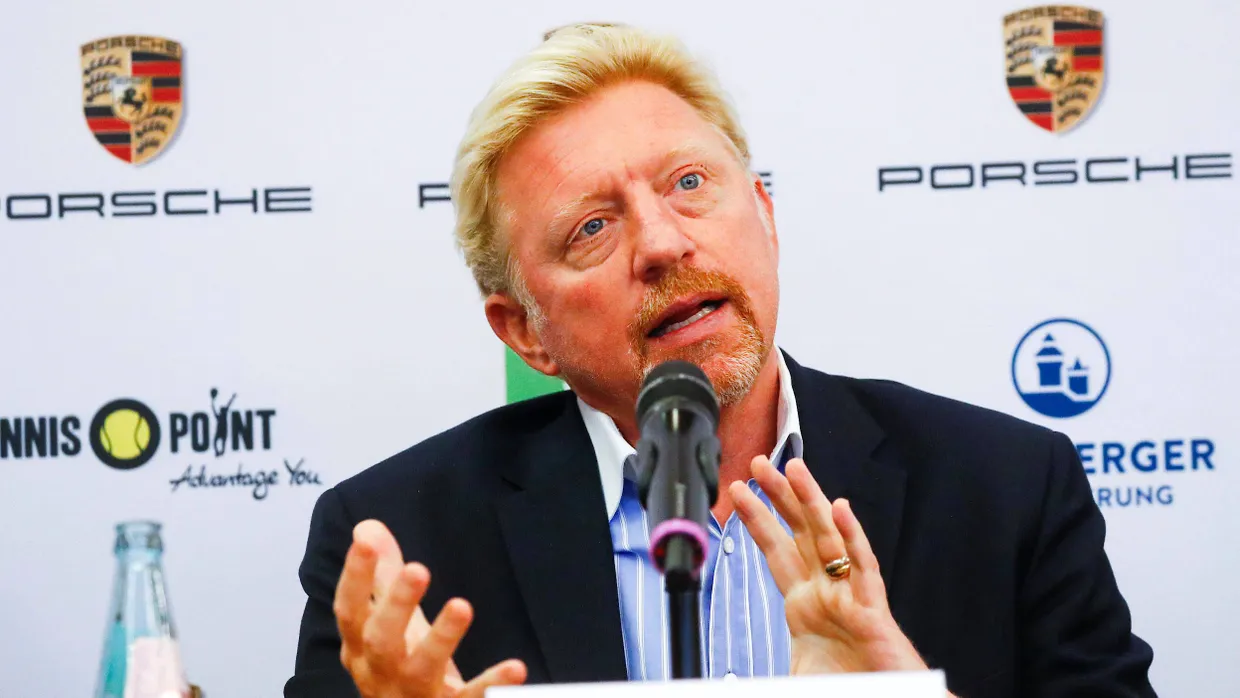 Boris Becker bei der Pressekonferenz in Frankfurt.