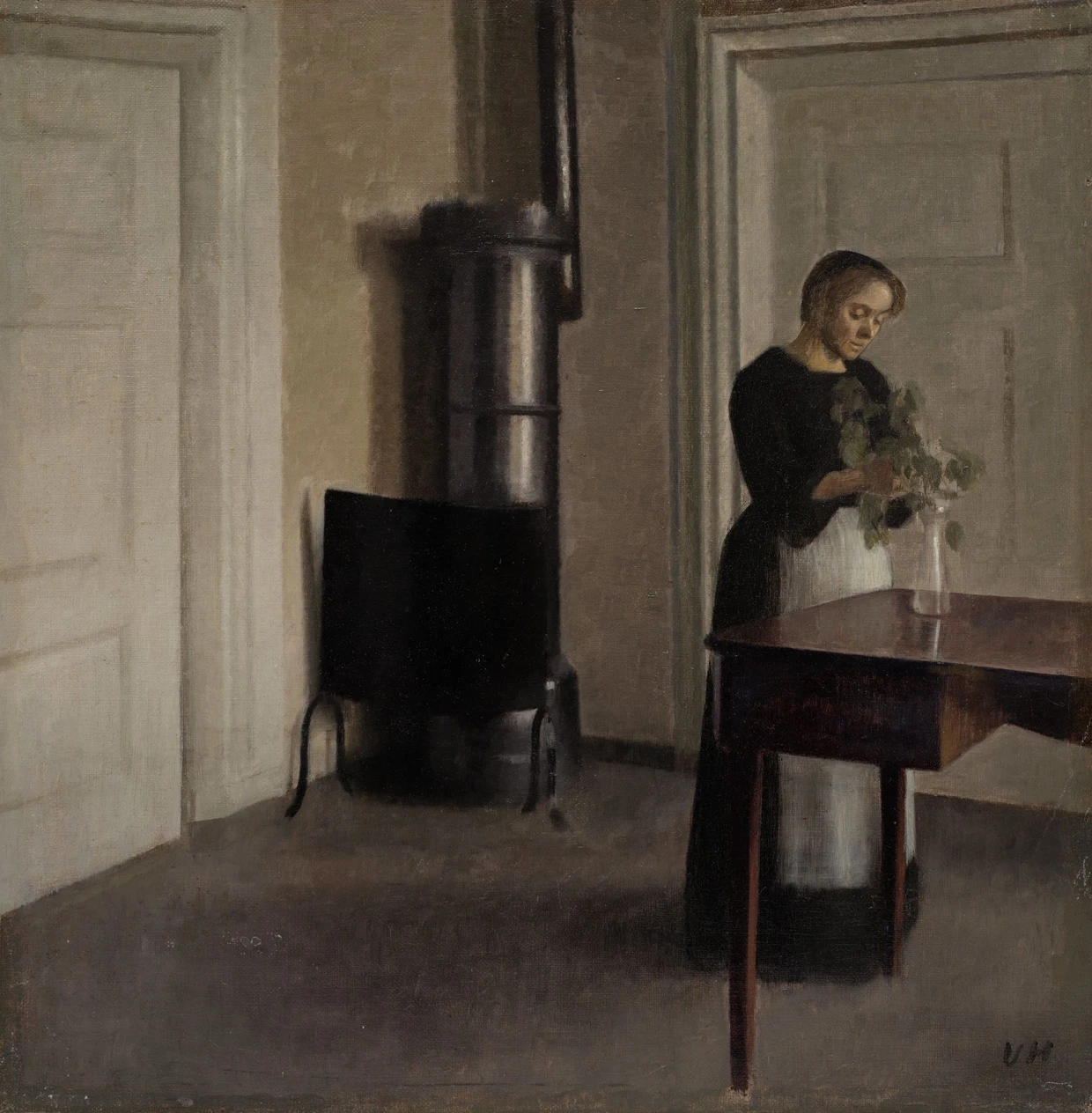 1.3 million pounds at Phillips, slightly below estimate: Vilhelm Hammershøi, “Interior of Woman Placing Branches in Vase on Table”