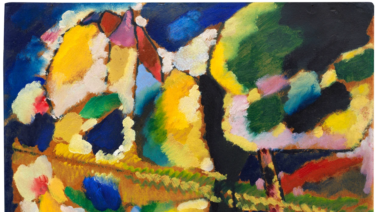  Wassily Kandinsky, „Villa Seeburg am Staffelsee“, 1911, Öl auf Malpappe, 33 mal 45 Zentimeter