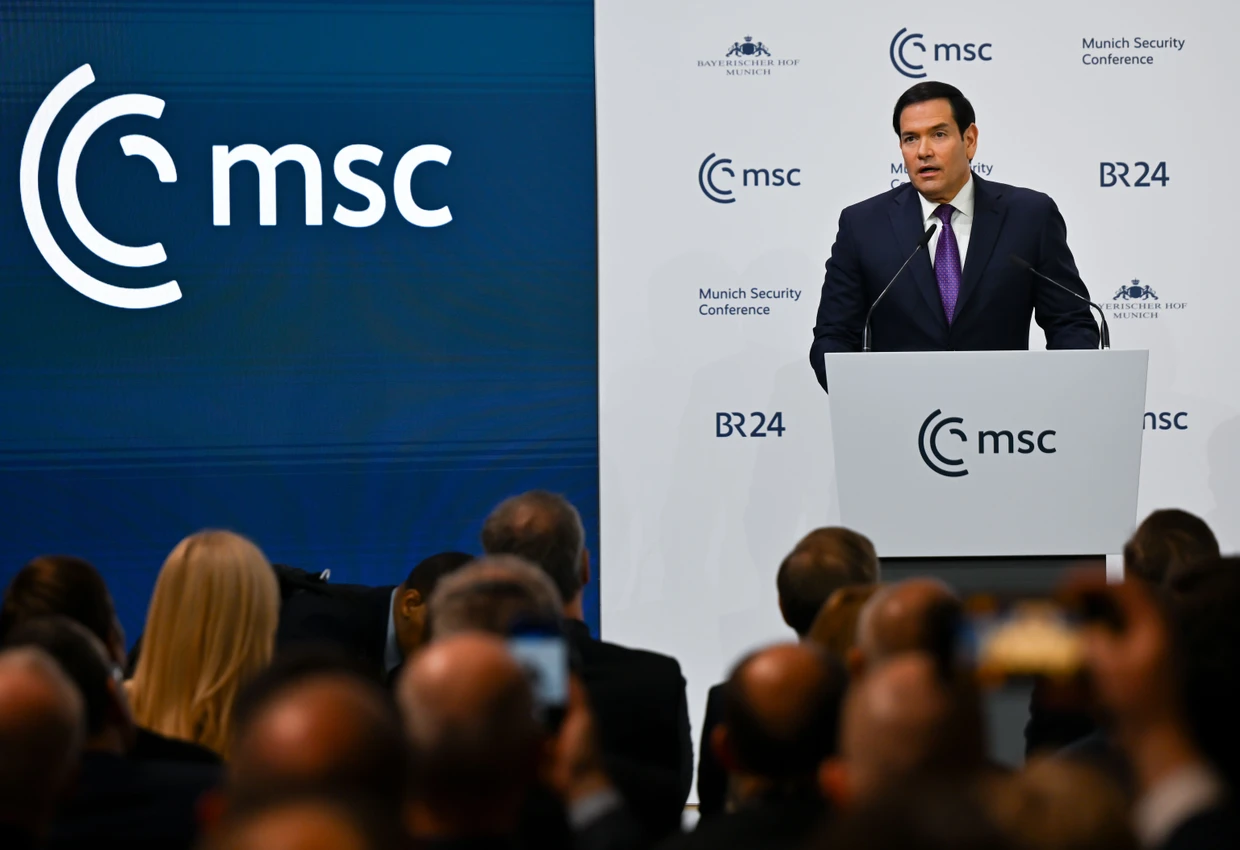 Reizwörter: Der Außenminister Marco Rubio bei seiner Rede auf der Münchner Sicherheitskonferenz (MSC).