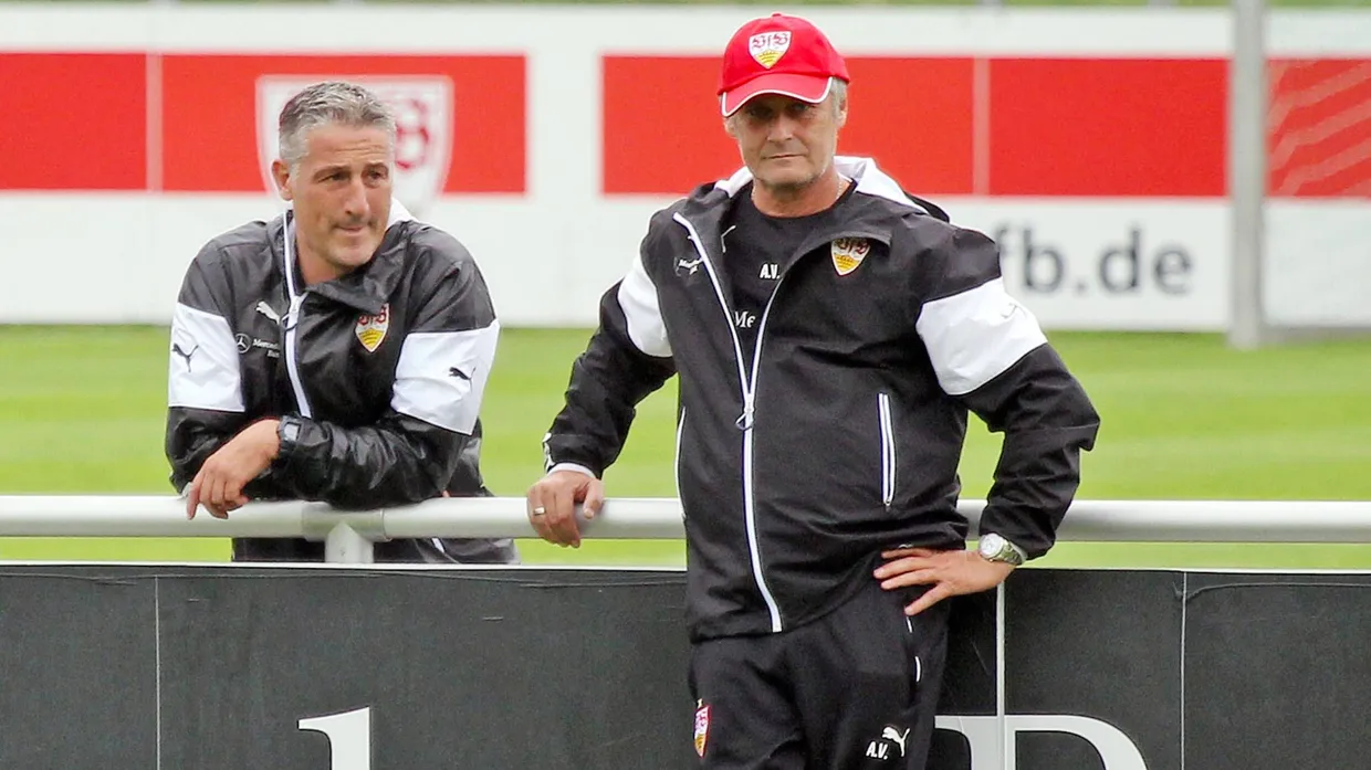 Das waren Zeiten: Veh und Kramny Seit’ an Seit’ vor zwei Jahren beim VfB – heute begegnen sich die Trainer als Konkurrenten wieder.
