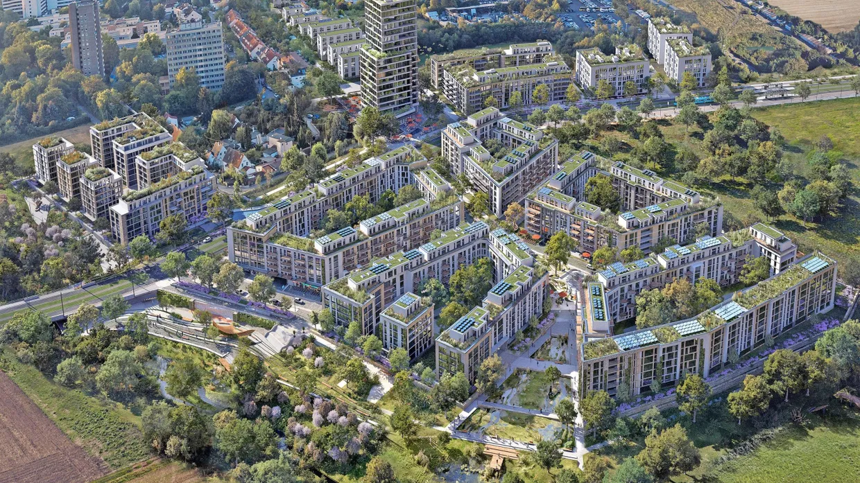 Unerwünscht: Dieses Neubauquartier mit Gewerbe und Wohnungen nördlich des Frankfurter Stadtteils Praunheim wird zwar am Frankfurter Stand auf der Immobilienmesse in München präsentiert – ist aber keine offizielle Planung der Stadt.