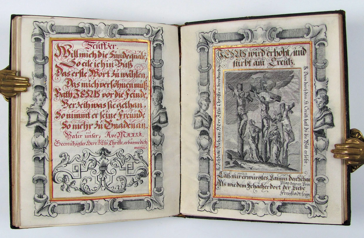  Das Antiquariat F. Neidhardt aus Böblingen bringt nach Stuttgart diese „Andächtige Betrachtungen“ aus dem Jahr 1700 mit, Kostenpunkt 6800 Euro.