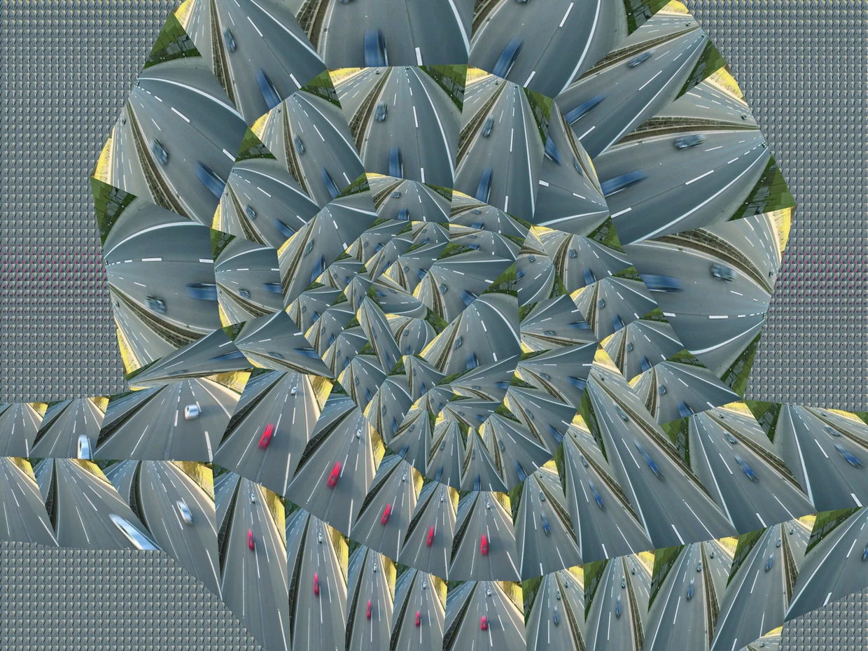 So meditativ wie bei der Band Kraftwerk: Filmstill aus Bayrles „Autobahnkreuz“ von 2006, Digitales Einkanal-Video von 21:59 Minuten Länge