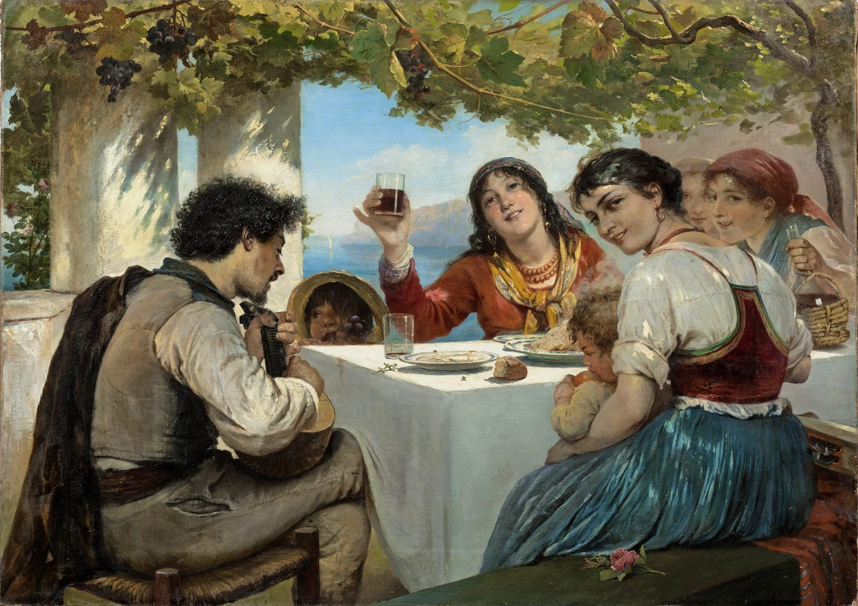   In eine „Italienische Osteria“ entführt das 1888 gemalte Genrebild von Elisabeth  Jerichau-Baumann.