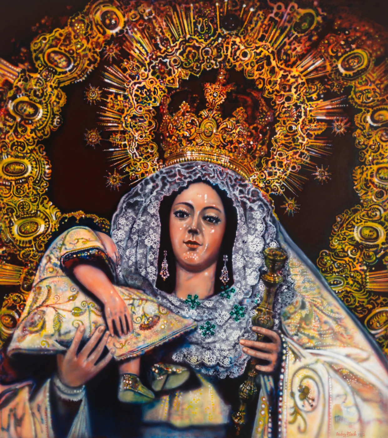 Wirkt echt wie eine Skulptur: Audrey Flacks „Lady Madonna“ von 1972 in Airbrush und Öl auf Leinen