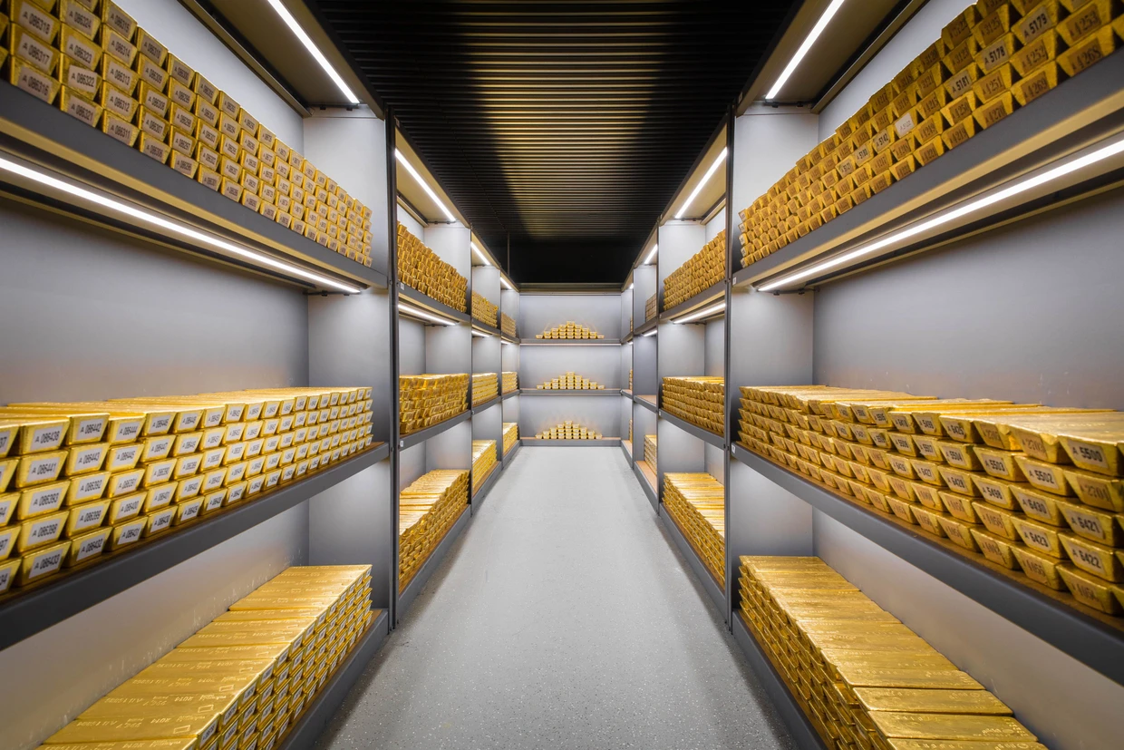 Gold bars lie in a warehouse at the German Bundesbank in 2017.