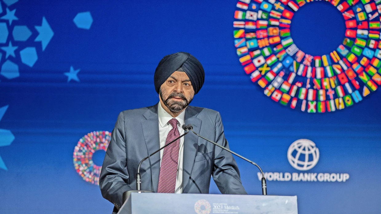 World Bank president Ajay Banga speaking at a conference