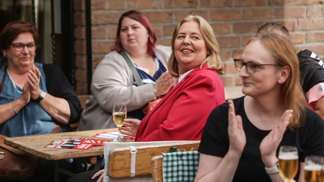 Arbeitsministerin Bärbel Bas Anfang August beim NRW-Kommunalwahlkampf in Duisburg.