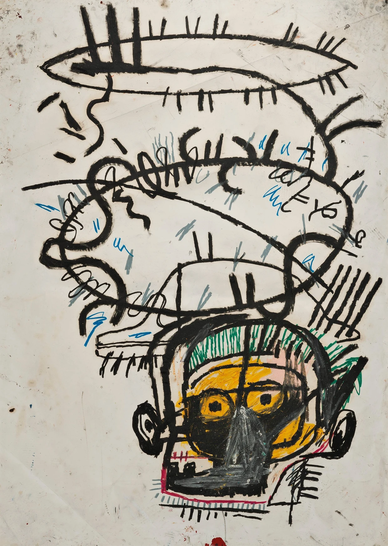 Über den Kopf hinaus: Jean-Michel Basquiat, „Head“, 1982/83, Ölkreide auf Papier, 75,9 mal 56,5 Zentimeter