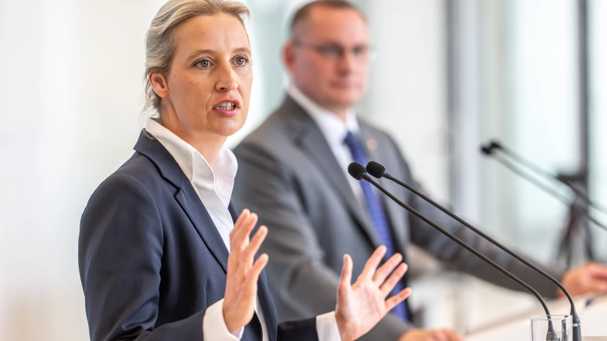 AFD-Chefin Alice Weidel (links) und AFD-Vorsitzender Tino Chrupalla (rechts)