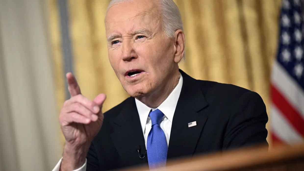 US-Präsident Joe Biden hält seine Abschiedsrede aus dem Oval Office des Weißen Hauses.