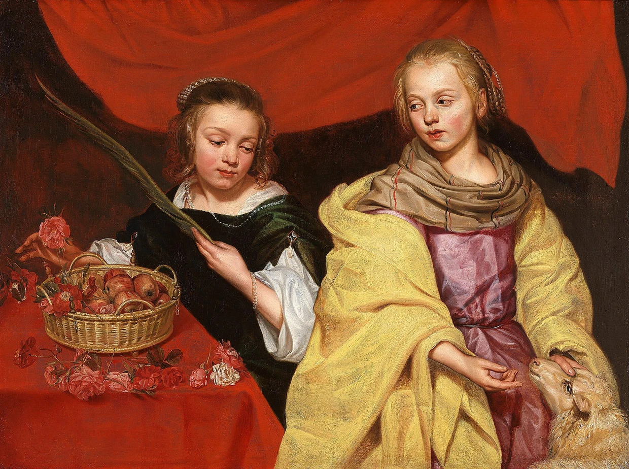  Doppelporträt zweier Mädchen als heilige Dorothea und heilige Agnes, um 1655