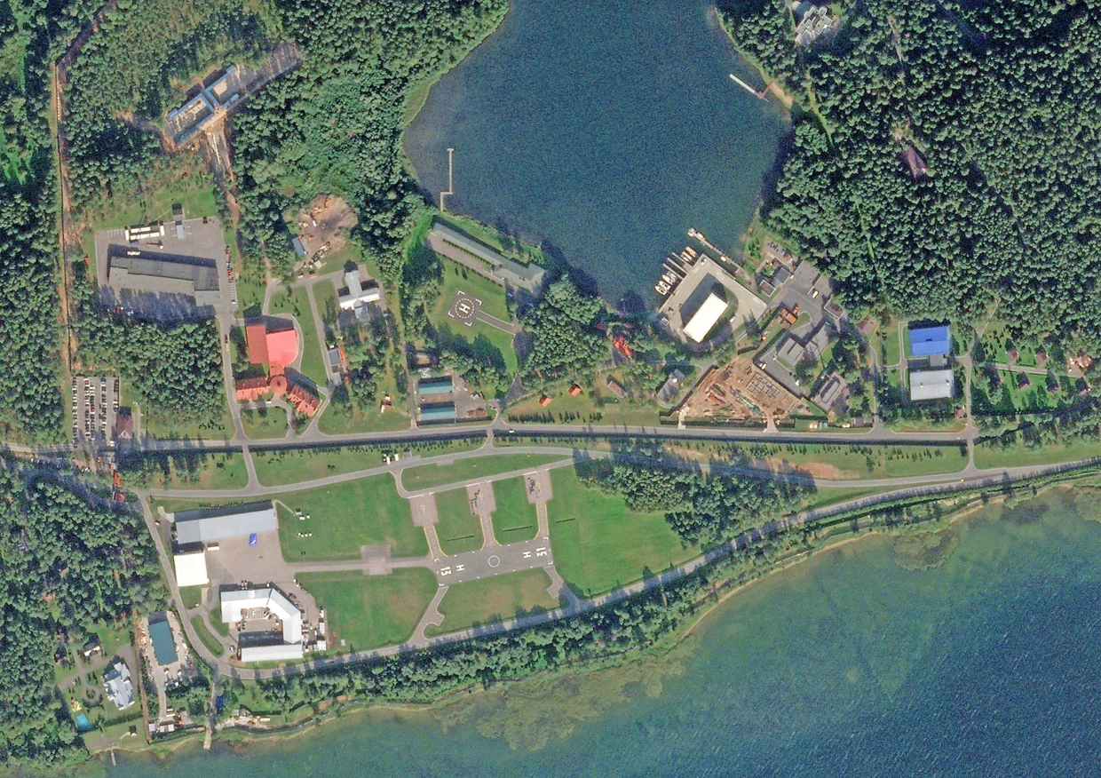 Wladimir Putins Residenz bei Waldaj in einer Satellitenaufnahme von August 2023