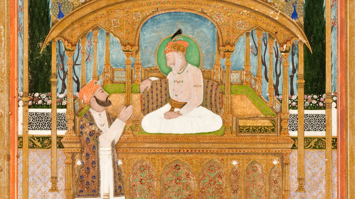 Herrscher Indiens ohne Macht: der Großmogul Shah Alam II. auf dem Pfauenthron, Gemälde von 1801