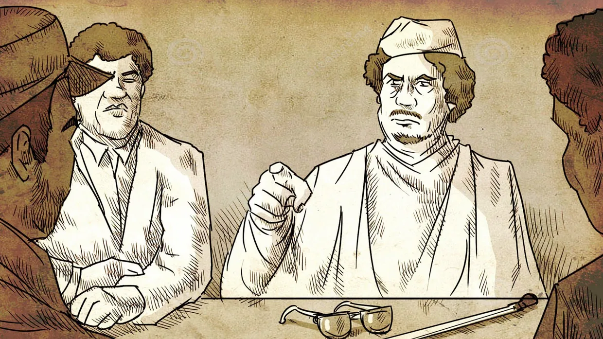 Libyens damaliger Staatschef Gaddafi könnte den Befehl gegeben haben. In der Animation legen die Autoren der Arte-Dokumentation es nahe.