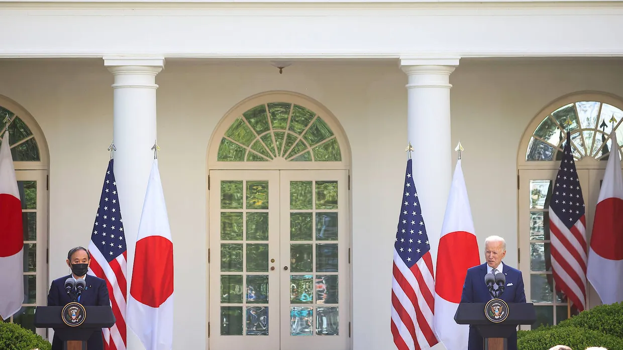 Partner gegen China: Japans Ministerpräsident Yoshihide Suga und der amerikanische Präsident Joe Biden in Washington.