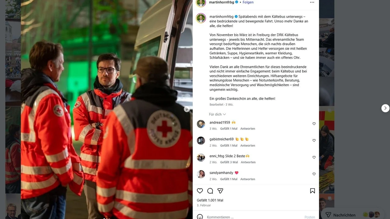 Von Mitarbeitern der Stadt bearbeitet: Der Instagram-Account martinhornfrbg.