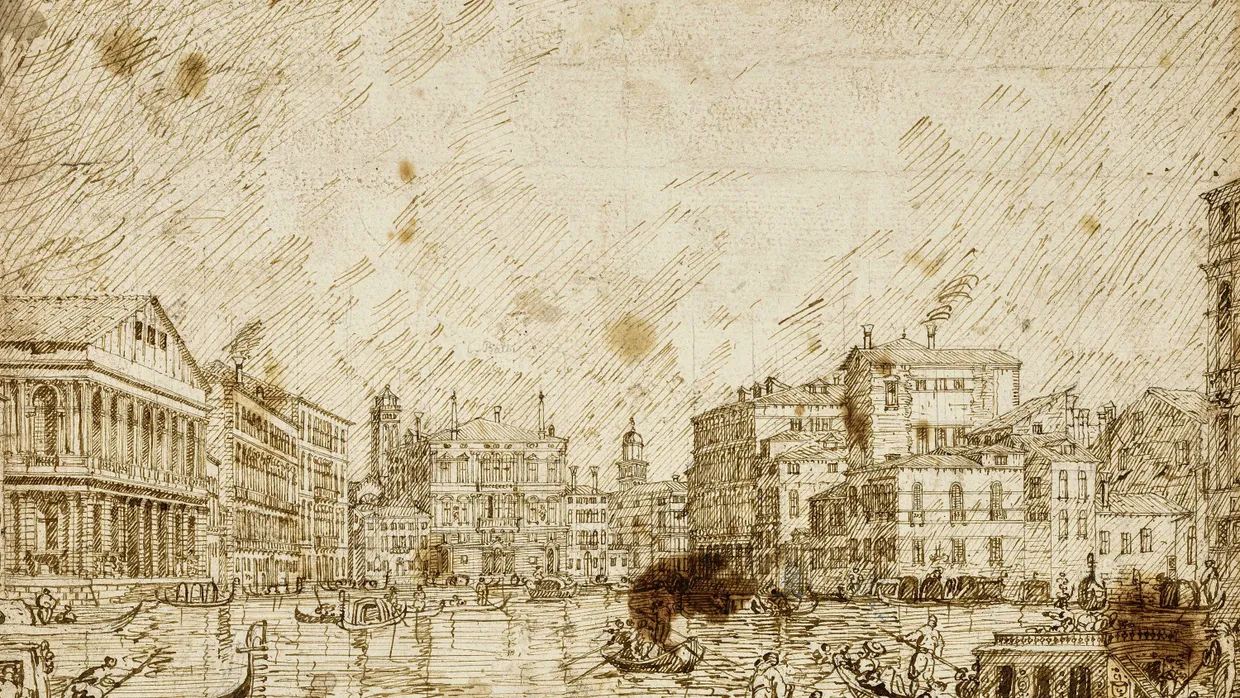 Bernardo Bellotto, genannt Canaletto, „Venedig. Der Canal Grande gegen Norden vom Palazzo Rezzonico bis zum Palazzo Balbi“, 1735 – 1738