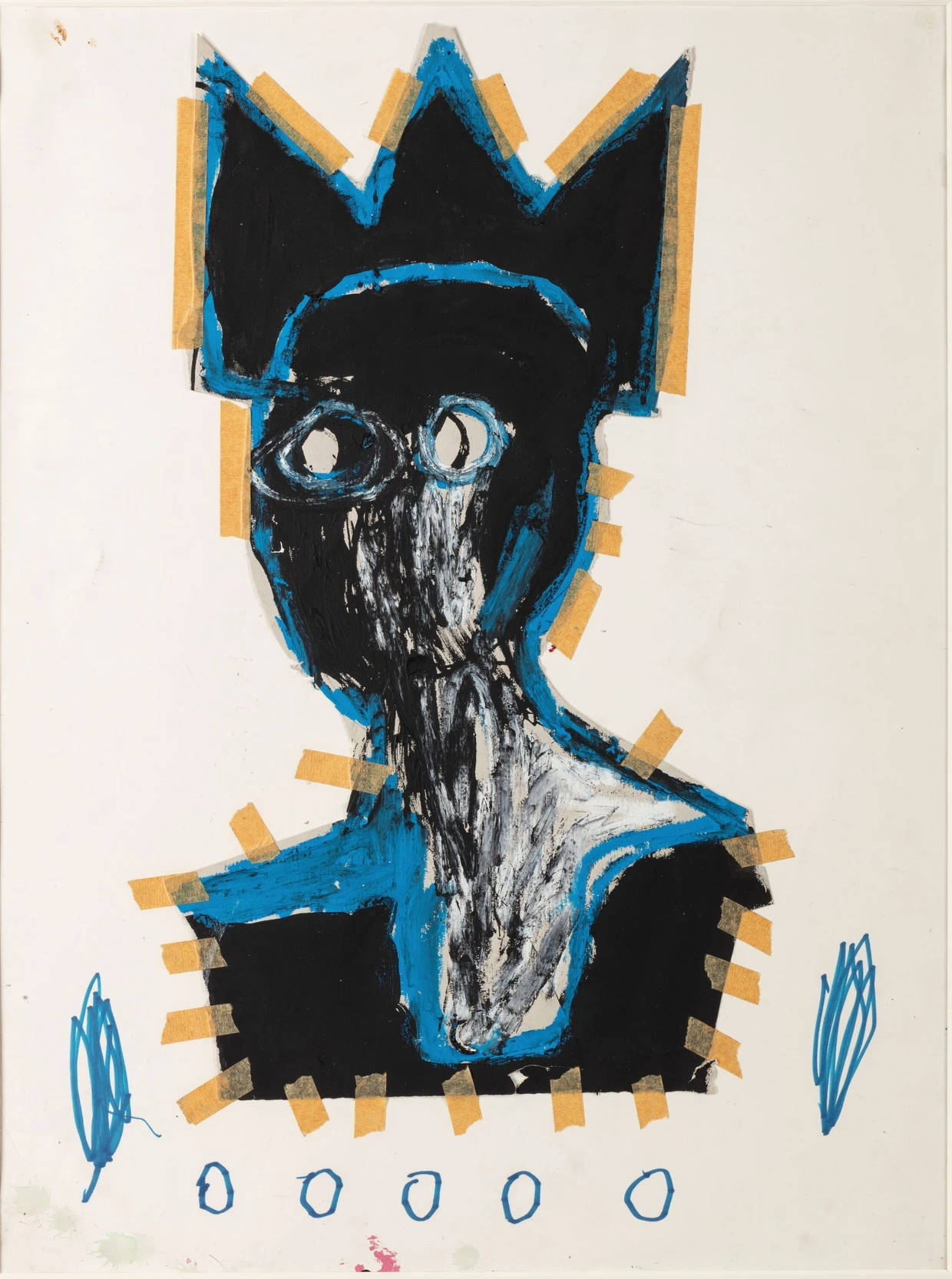 Mit Klebeband: Jean-Michel Basquiat, „Untitled (Bust)“, 1984, Acryl und Collage auf Papier, 76,2 mal 57,1 Zentimeter