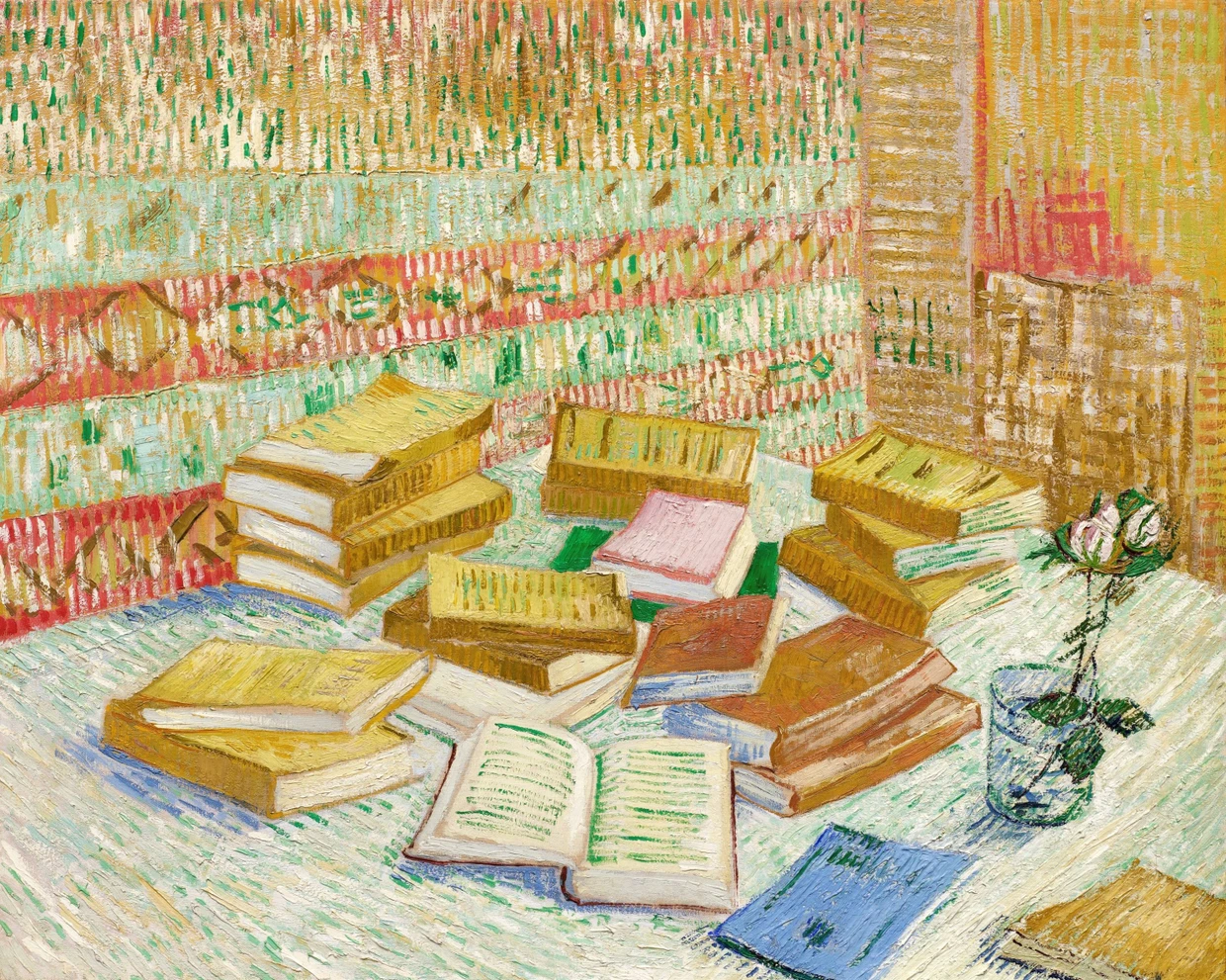  Vincent van Gogh, „Piles des romans parisiens et roses dans une verre“, 1887, Öl auf Leinwand, 73,3 mal 92,1 Zentimeter; Zuschlag 54 Millionen Dollar (Taxe 40/60 Millionen) am 20. November bei Sotheby’s in New York