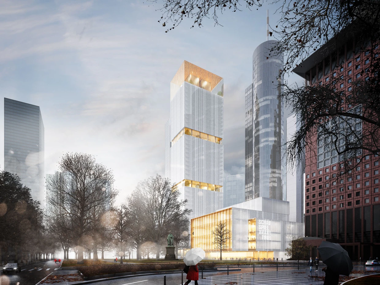 Große Pläne: Testentwurf für ein Schauspielhaus samt Hochhaus an der Neuen Mainzer Straße.