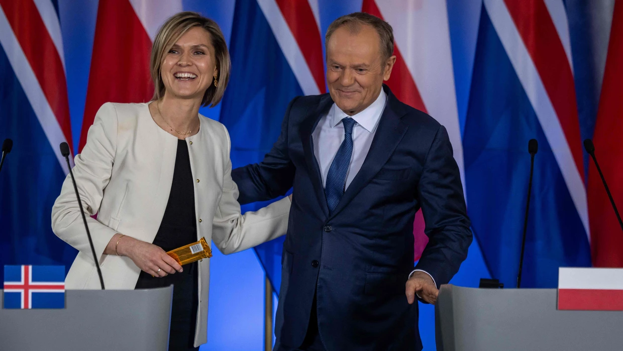 Icelandic Prime Minister Kristrun Frostadottir with her Polish counterpart Donald Tusk in Warsaw.