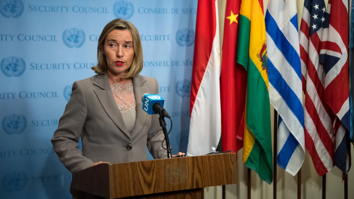 Die EU-Außenbeauftragte Federica Mogherini gibt am Abend des 20.09.2017 anlässlich der UN-Vollversammlung ein Statement zum Iran-Atomabkommen ab.