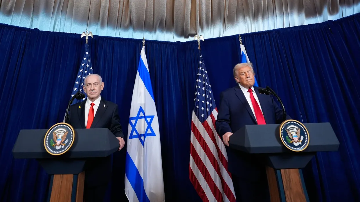 US-Präsident Donald Trump und der israelische Ministerpräsident Benjamin Netanjahu sprechen während einer gemeinsamen Pressekonferenz.