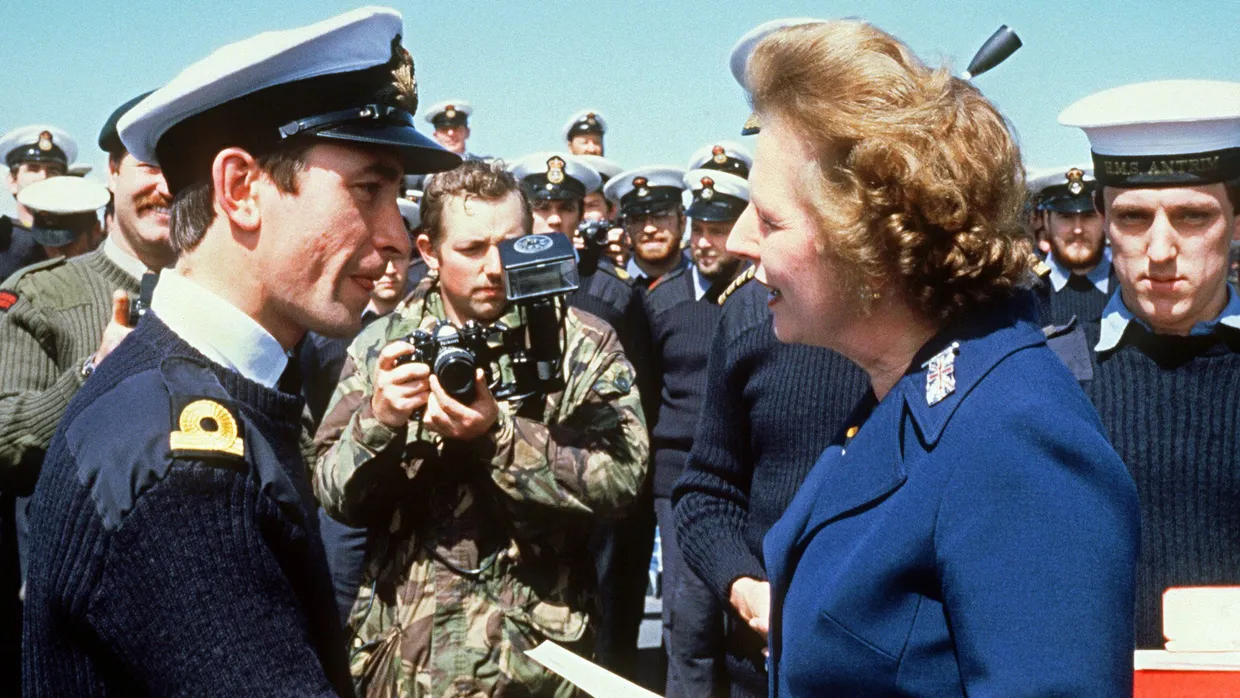 Margaret Thatcher am 8. Januar 1983 auf den Falklandinseln in Port Stanley