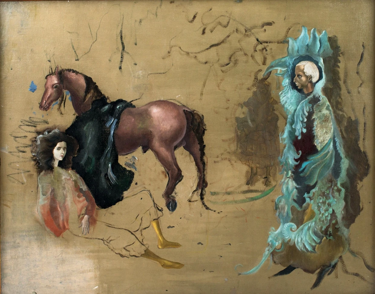 Angesichts von Max Ernst als unheimliche Mischung aus Pflanze und Vogel geht das Pferd durch: Leonora Carringtons „Double Portrait (Self-Portrait with Max Ernst)“ von 1938