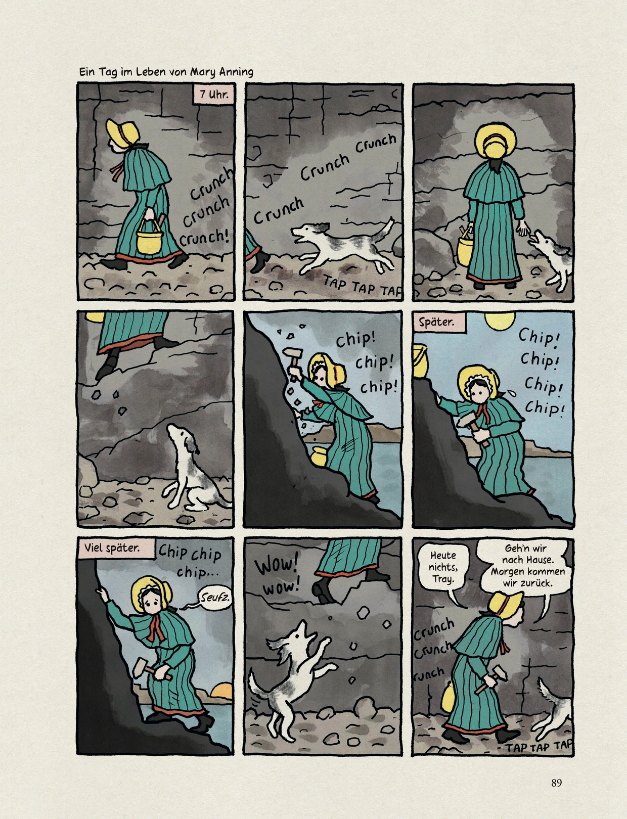 Nicht nur zeichnerisch orientiert an „Tm und Struppi“: Mary Anning und Tray