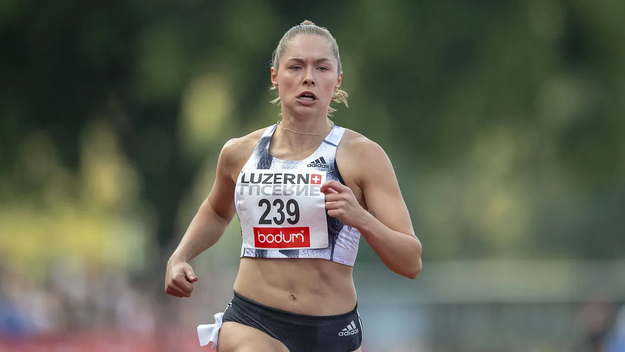 Sprinterin Gina Lückenkemper beim 100-Meter-Lauf der Frauen während des EAA-MEetings in Luzern
