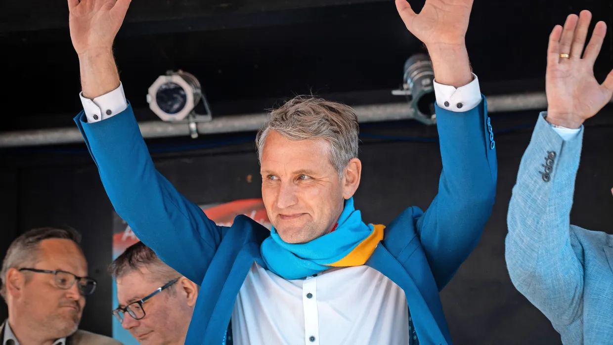 Björn Höcke auf einer AfD-Wahlkampfveranstaltung am 29. Mai 2021 im sachsen-anhaltischen Merseburg