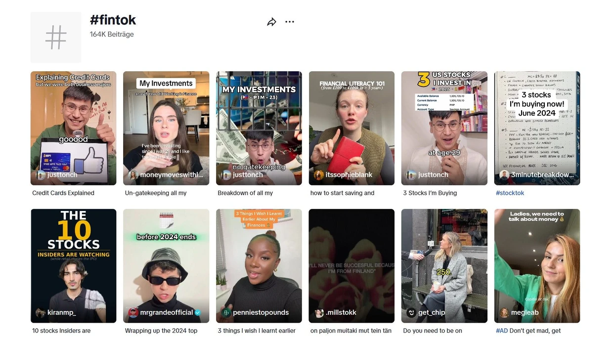 Suchergebnisse für den Hashtag Fintok auf Tiktok.