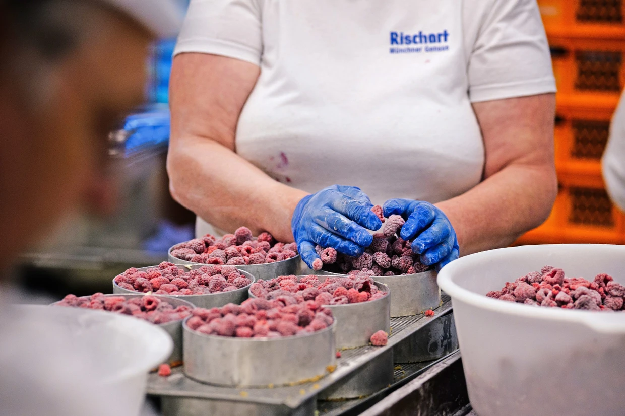 Blick in die Backstube: Himbeertörtchen werden vorbereitet.