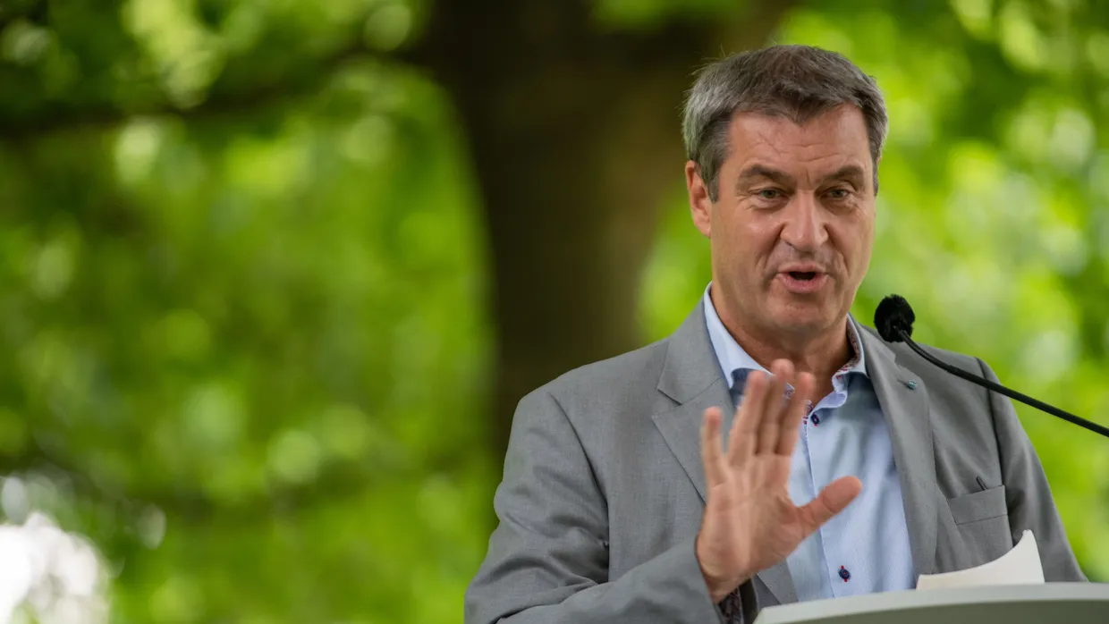Der bayerische Ministerpräsident Markus Söder (CSU) am Dienstag bei einer Pressekonferenz im Hofgarten in München