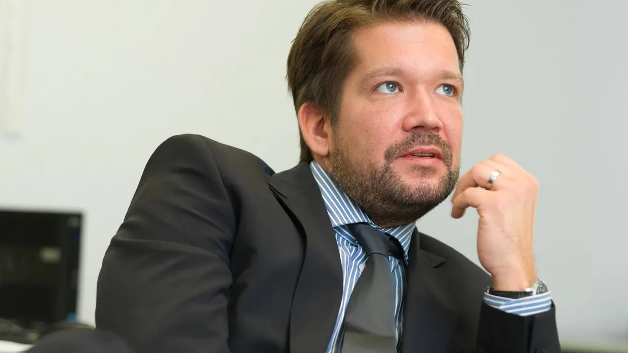 Luca Strehle, Chef des Modeunternehmens Strenesse, während des Gesprächs im Redaktionsgebäude der F.A.Z. in Frankfurt.