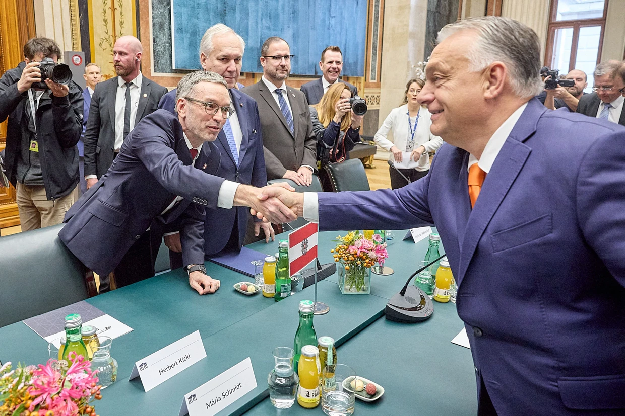 FPÖ-Chef Herbert Kickl und Ungarns Ministerpräsident Viktor Orban bei einem Besuch Orbans in Wien, 31.10.24.
