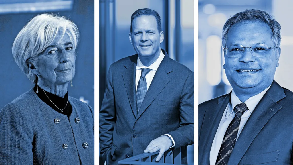 Von links nach rechts: Die Französin Christine Lagarde, der Amerikaner Rob Smith und der Inder Ashwin Bhat stehen wichtigen Organisationen und Unternehmen der Region vor – und stehen exemplarisch für die internationale Belegschaft vieler Konzerne in der Rhein-Main-Region.