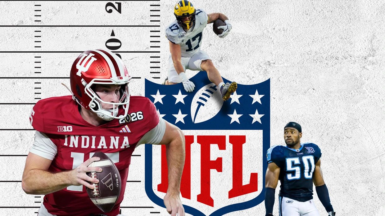 „Von denen, denen viel gegeben wird, wird auch viel verlangt“: Der Deutsche Marlin Klein (oben) und Fernando Mendoza (links) wollen in die NFL, David Thornton (rechts, noch als Spieler) kennt die Herausforderungen.